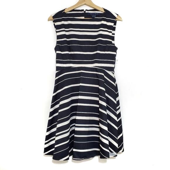 French Connection | Black and White Horizontal Stripe Structured Sheath Dress - Picture 1 of 5